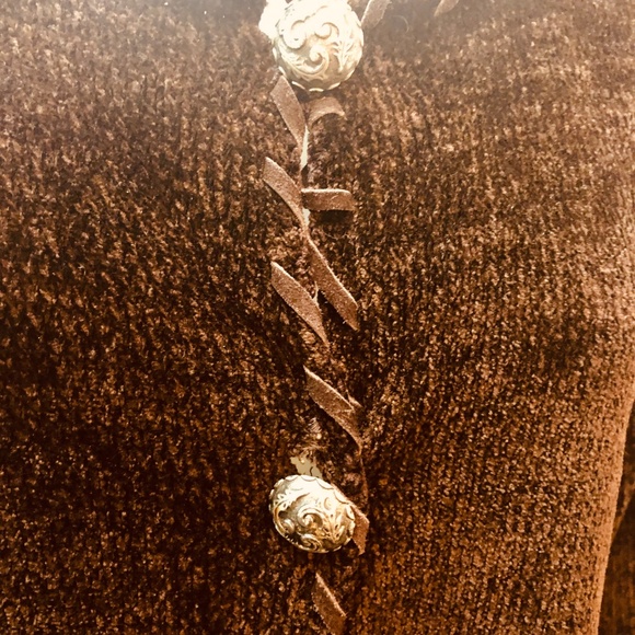 Brown Velour Sweater With Fringe Size Medium - Picture 3 of 6